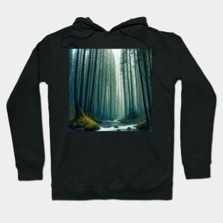 Misty Pine Forest River Rapids Hoodie